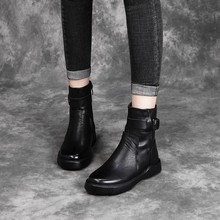 馬丁靴女2021年秋冬新款英倫風平底休閑黑色顯瘦中跟單靴一件代發