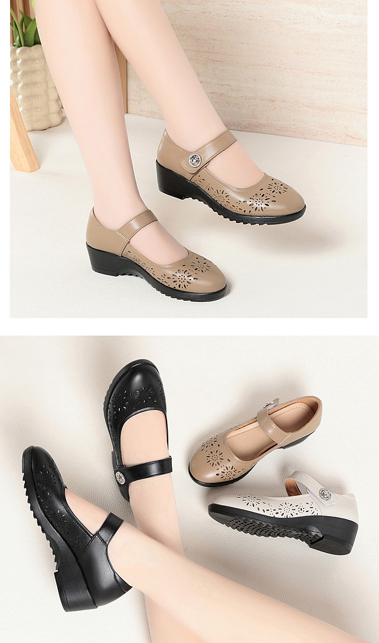 Sandal nữ da thật đế mềm kiểu đục lỗ thoáng khí — Đen【Kiểu đục lỗ】 chi tiết 14