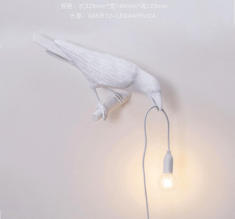 Lámpara de pared de resina de pájaros transfronterizos nórdico minimalista creativo dormitorio animal decoración decoración de lámpara de noche