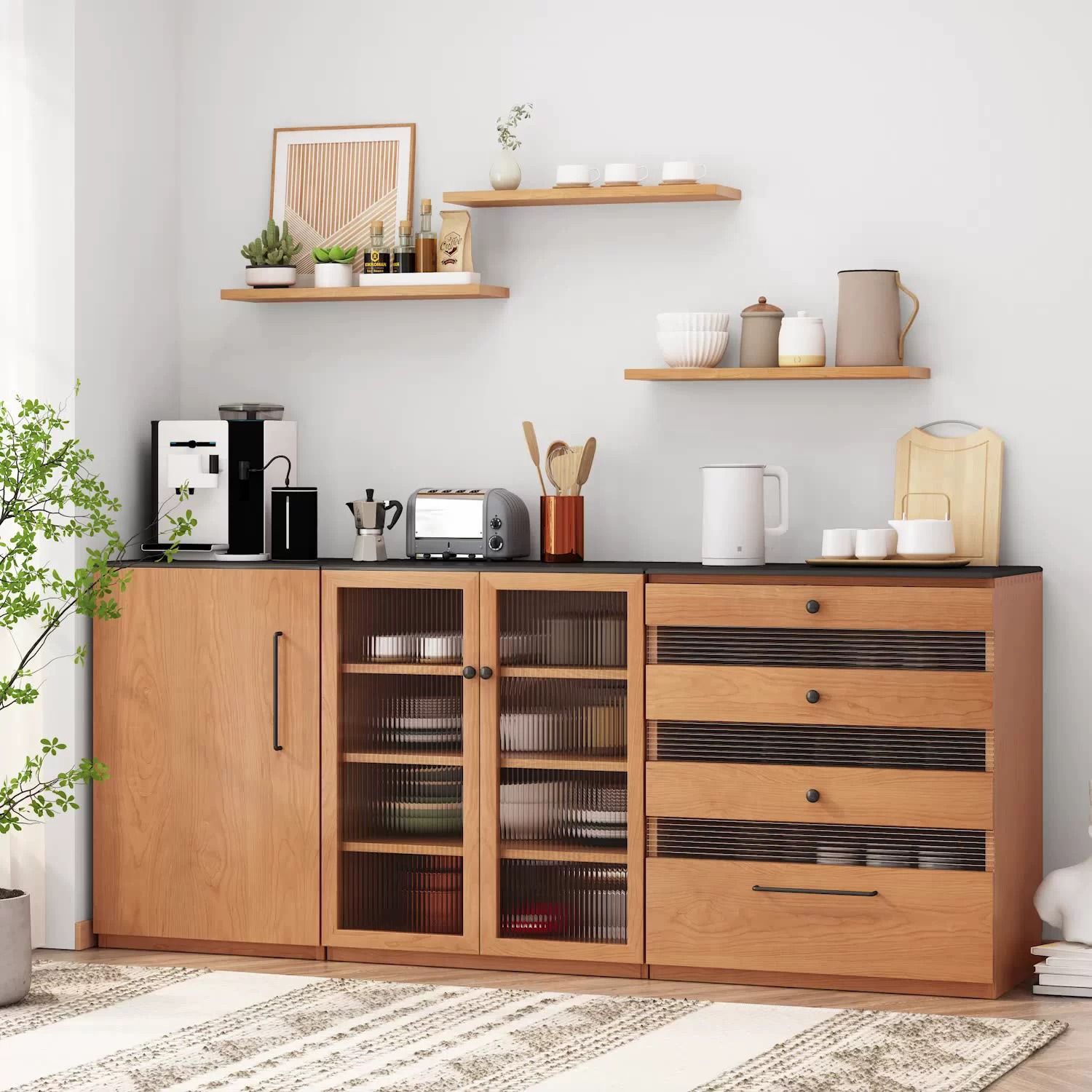 Sideboard Solid Wood Storage Locker Nordic Japanese Tea Cabinet Small Apartment Restaurant Home Wall Wine Cabinet Cupboard
