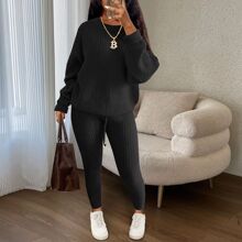 欧美亚马逊热卖 时尚休闲针织套装 长裤套装外贸 女装毛线套装