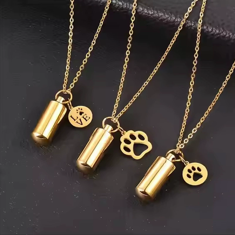 Новый хит продаж, небольшой цилиндр из нержавеющей стали, капающий маслом, чтобы почтить память о близких, прах домашних животных, памятное ожерелье с подвеской в ​​виде праха