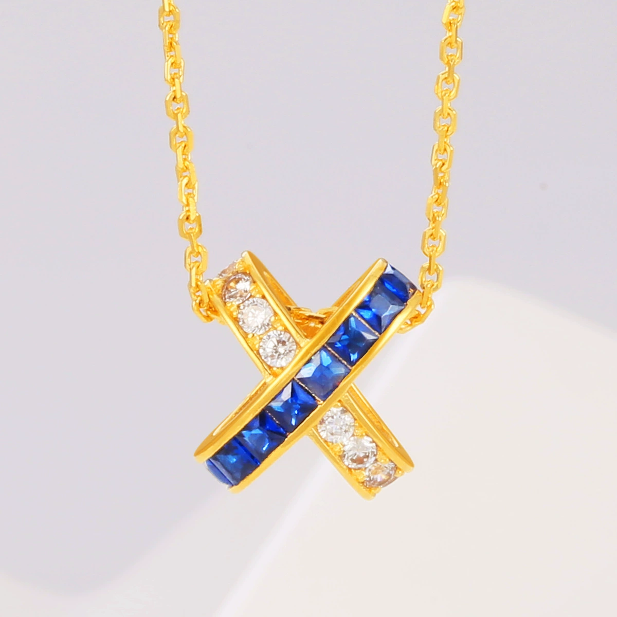 Позолоченная серебряная цепочка с крестом Zhou Baina, модный классический подарок для подруги или мамы - XQTL0033.