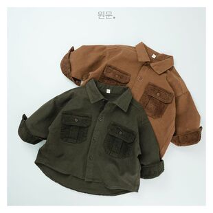 Children's shirt autumn and winter new Korean style work corduroy stitching pocket shirt boys and girls jacket coat western style
