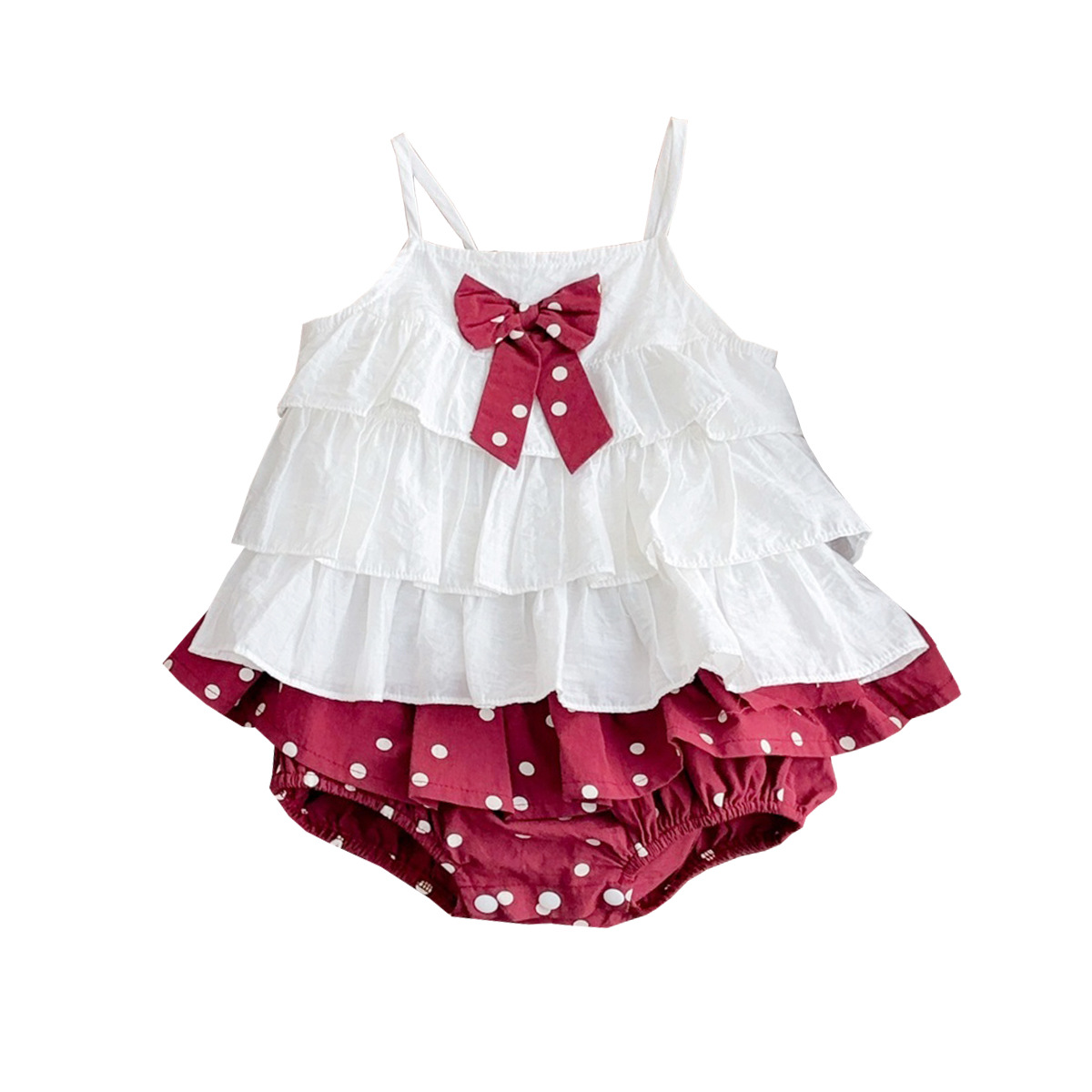 Ropa de bebé femenina traje de verano estilo coreano nuevo bebé estilo occidental camisola de lunares falda de culo dividida de dos piezas