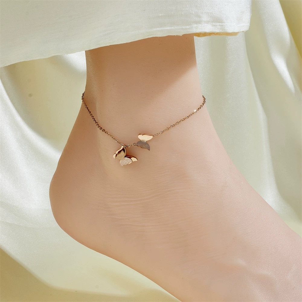 Ankle bracelet, chain, golden fashionable sexy accessory stainless steel, simple and elegant design, light luxury style, internet celebrity, 750 sample gold
