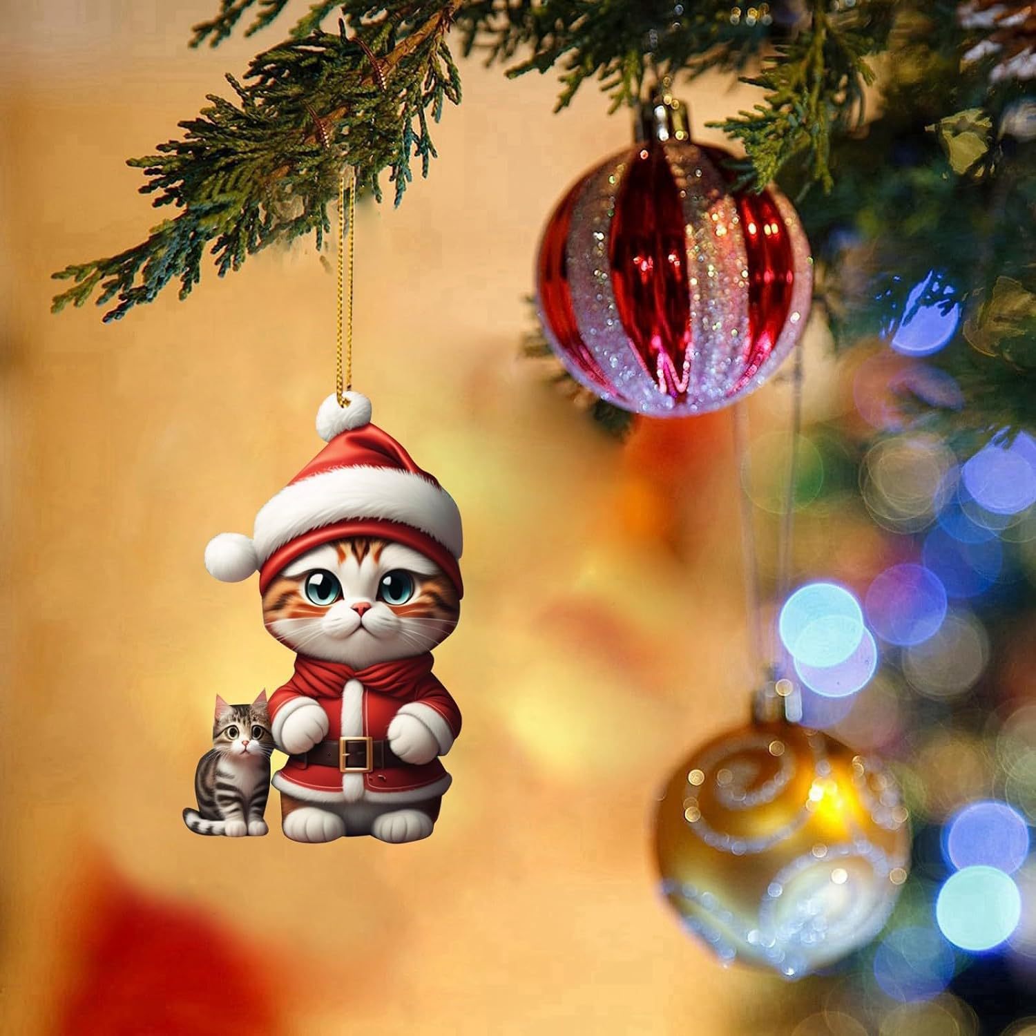 Cruzar la frontera nueva Navidad creativo lindo gato Navidad casa árbol de Navidad decoraciones acrílico colgante plana