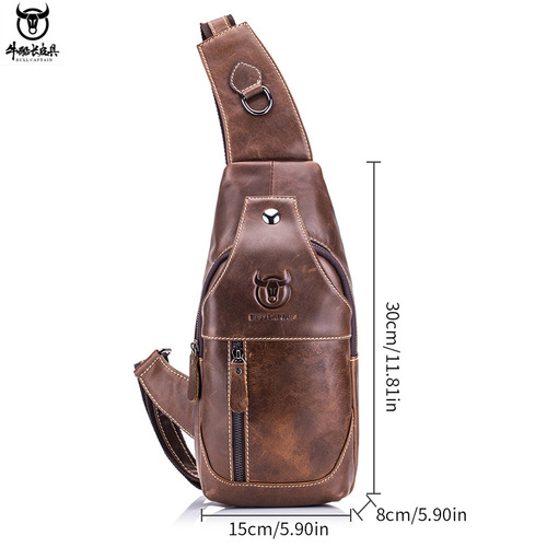 BULLCAPTAIN Retro Men's Genuine Leather Shoulder Crossbody Chest Bag First Layer Cowhide Front Shoulder Bag Foreign Trade