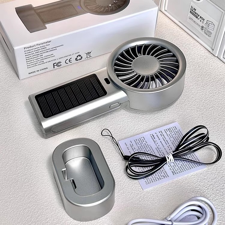 新しい Mros サイレントポータブル充電式ファンソーラーハンドヘルドデスクトップ小型ファンポータブル夏ファン|undefined