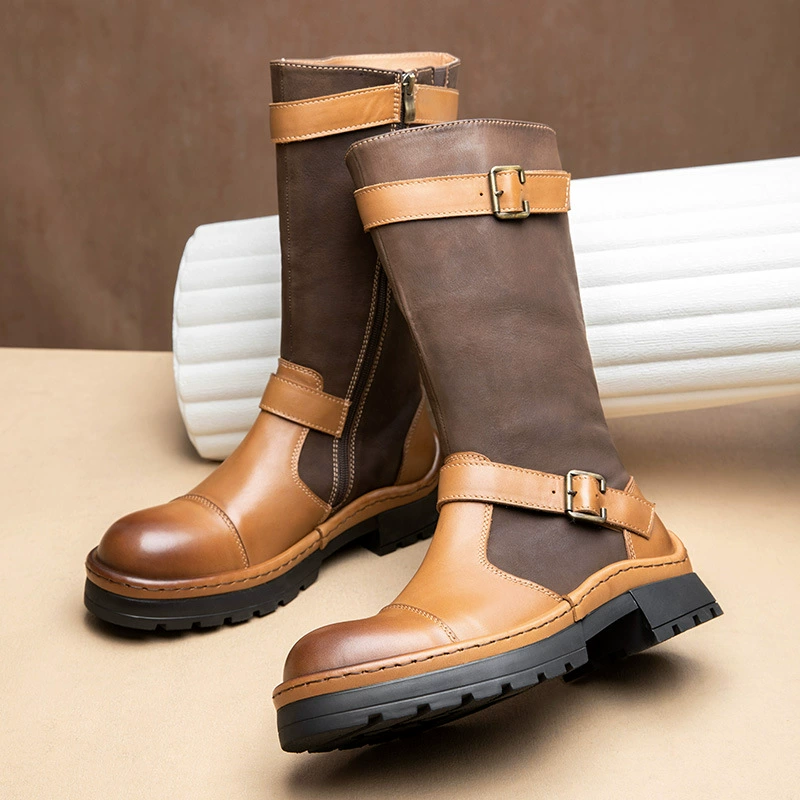 Новые осенние и зимние кожаные сапоги Martin мужские сапоги рыцаря с толстой подошвы