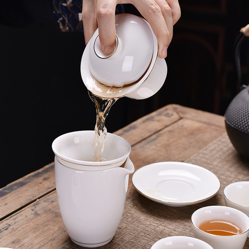 Sheer Jade Ceramic White Porcelain Gongfu Cover Cup Tea Set Gift Hosting Tea Brewing Utensils Living Room Home Teapot Tea Cups