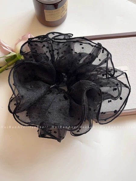 Black polka dot mesh hair ring