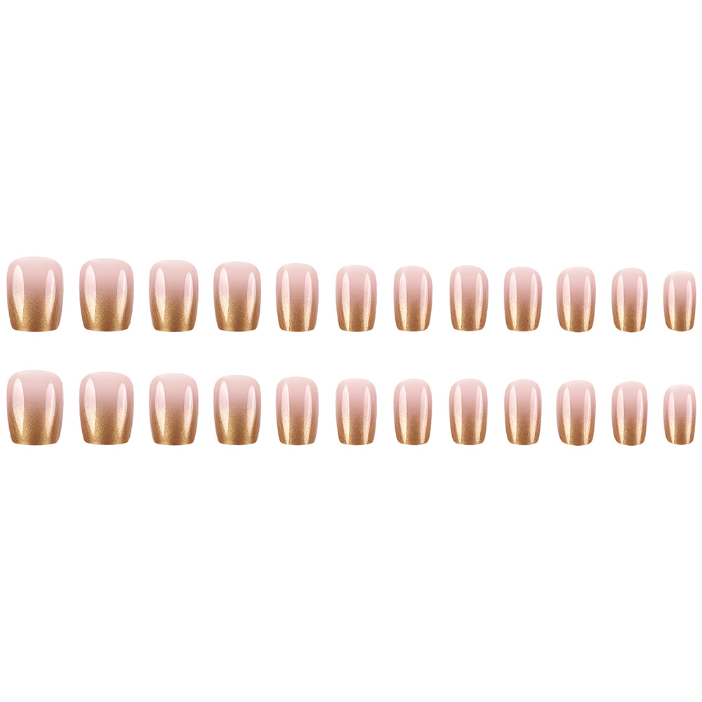 Cross-border hot girl dorado brillante gradiente de uñas escaleras cortas desnudas, uñas blanqueadoras 30 piezas de uñas falsas.