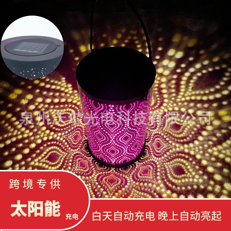 亚马逊 热销楼兰之光镂空太阳能直筒灯笼 庭院装饰灯草坪灯挂树灯