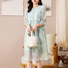 90039 春秋冬新品女装2022 拼花边真丝丝绒烧花连衣裙