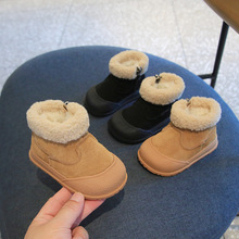 小童加绒加厚冬季二棉鞋男宝宝洋气高帮中通靴子女童英伦学步鞋子