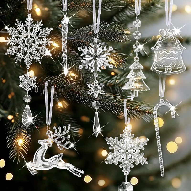 20個のクリスマスツリーはアクリルの雪のトナカイの氷柱のセットのクリスマスの装飾品の壁のパーティーの飾りを掛けます。|undefined