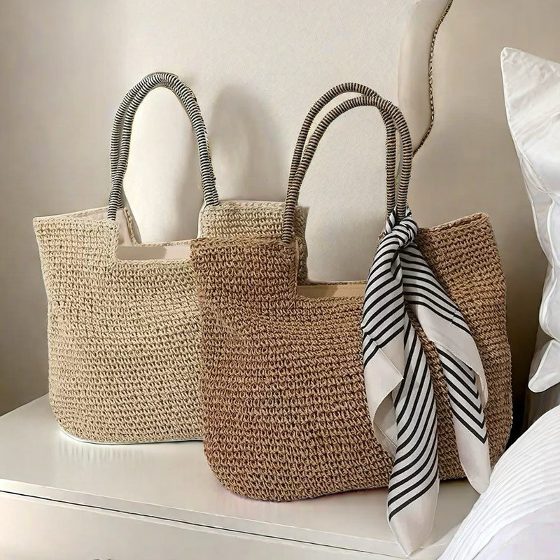 Casual Woven Bag Simple Summer Large Capacity Shoulder Handmade Straw Woven Bag Seaside Holiday Beach Bag Women's Bag Casual Woven Bag Simple Summer Large Capacity Shoulder Handmade Straw Woven Bag Seaside Holiday Beach Bag Women's Bag
