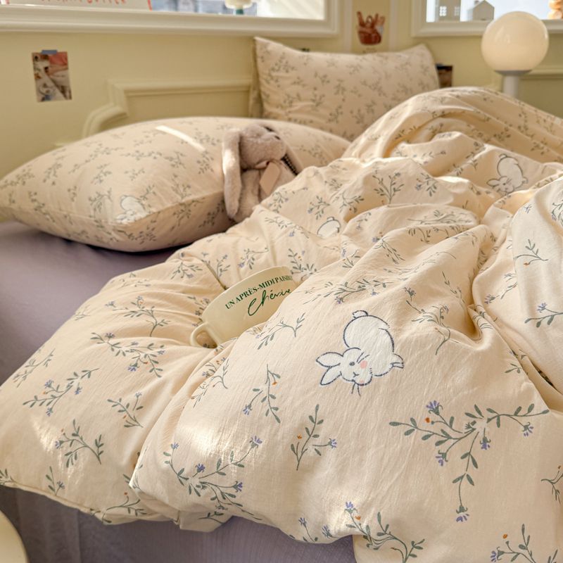 A clase madre y niño cama de doble hilo cuatro piezas de sábanas cubierta dormitorio de estudiantes cubierta de algodón cubierta de tres piezas de ins viento