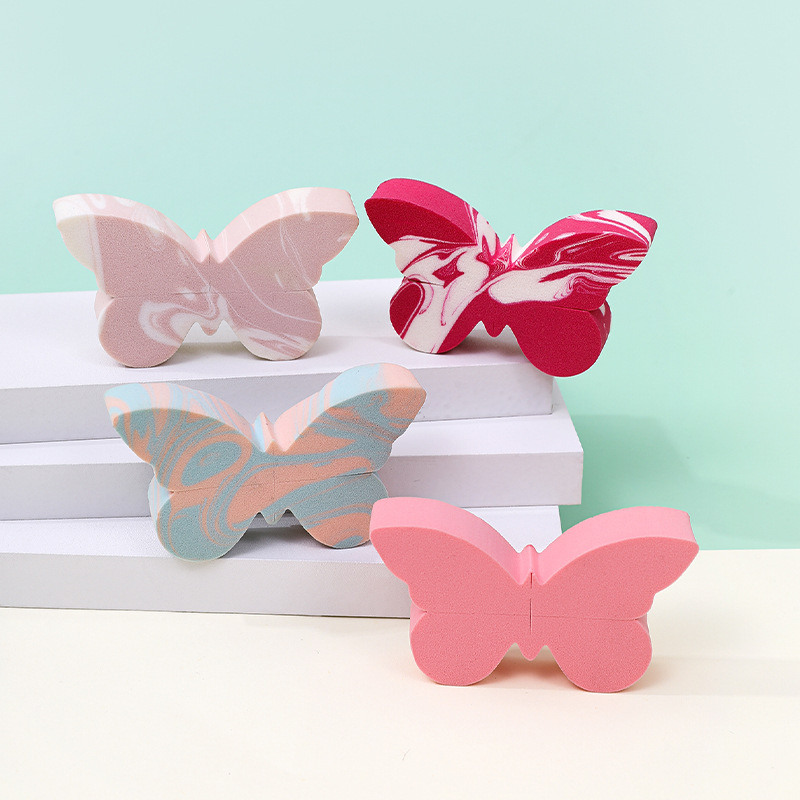 Polvo plano no de látex personalizado almohadilla de aire doble color mariposa polvo herramientas de maquillaje de belleza huevo esponja polvo de polvo