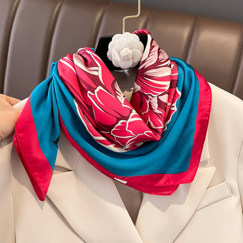  Peony fashionable imitation silk temperament small square scarf women's silk scarf decorative scarf temperament scarf shawl gauze scarf