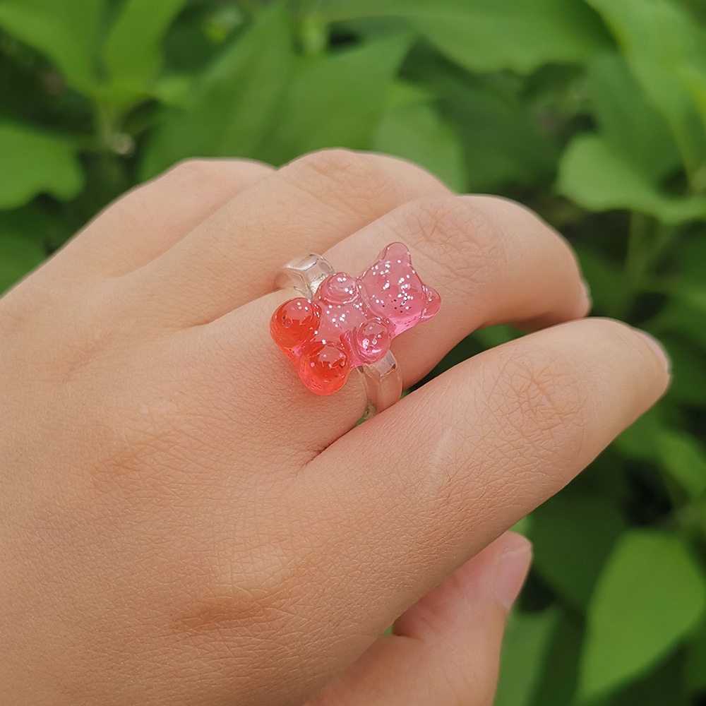 4g Weight Rings Classification 1 Piece Quantity Daily Occasion Acrylic Material Bear Pattern Women's Gender Cute Style Cute Bear Arylic Women's Rings 12