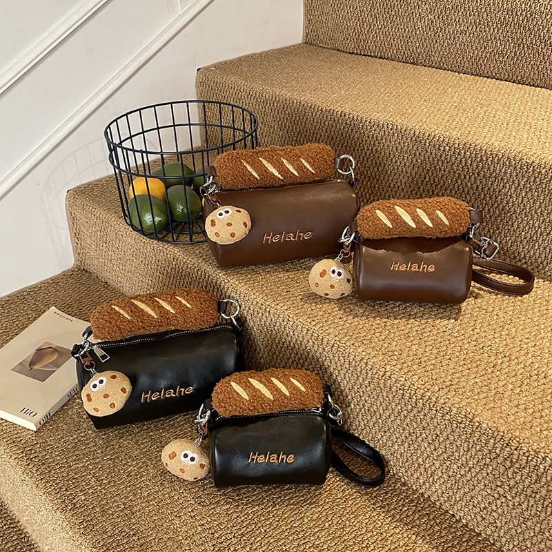 Hermosas galletas para niños y niñas bolsas de hombro compactas mini bolsas de cilindro para bebés de invierno y otoño peluche nuevas bolsas para niños