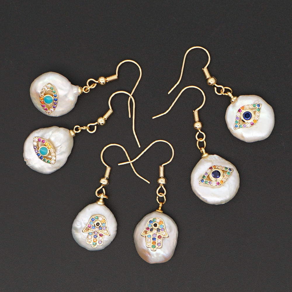 INS Style Cross Eye Pearl Plating Zircon Drop Earrings 1 Pair