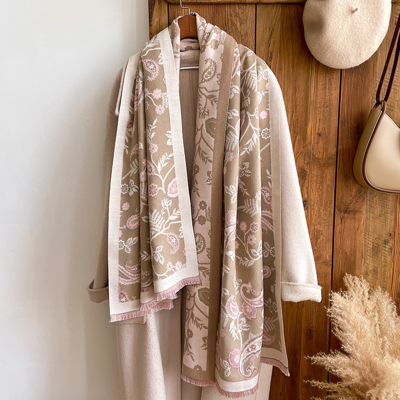 Nuevo estilo étnico Flor de anacardo artístico versátil bufanda de Cachemira de doble cara otoño e invierno cálido aire acondicionado bufanda