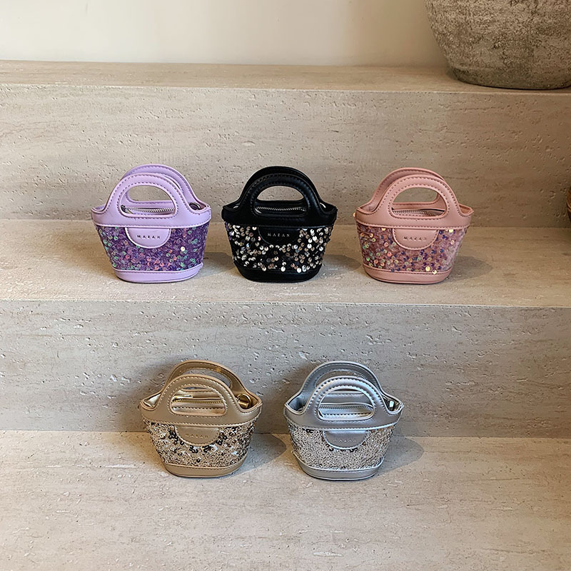 Moda coreana de sequillas, bolsas de hombro para niños y niñas, bolsas de canasta mini para niños, 2025 nuevas bolsas para niños.