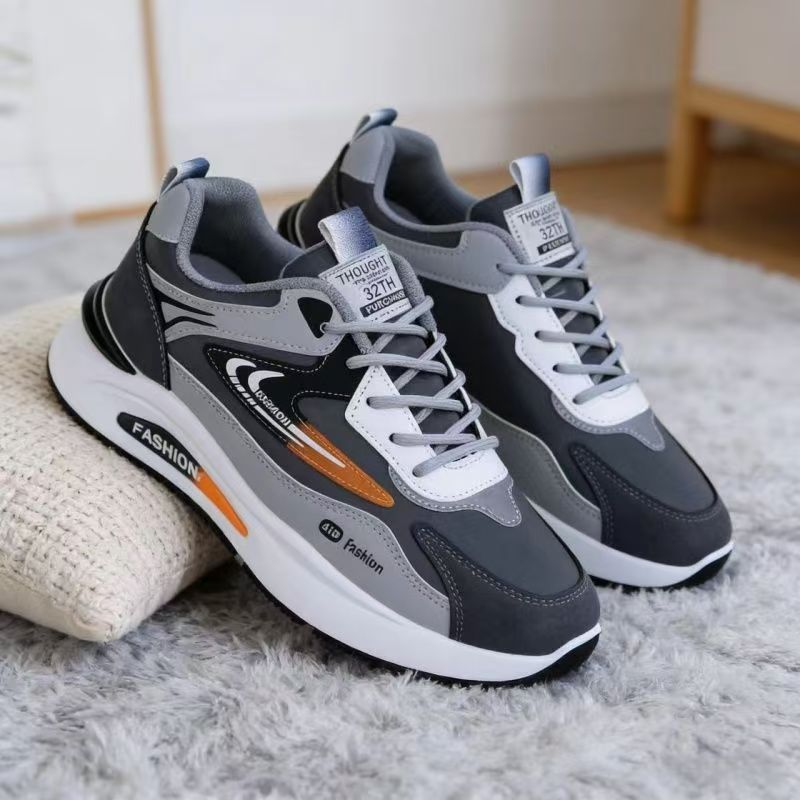 Men's shoes, new leather waterproof sports shoes for all seasons, trendy versatile casual dad shoes, soft-soled non-slip running shoes for men