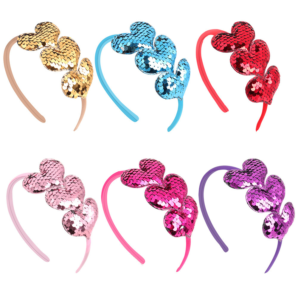 European And American Cross-border Reversible Sequin Heart Valentine's Day Headband Children's Accessories Glitter_voghion.com