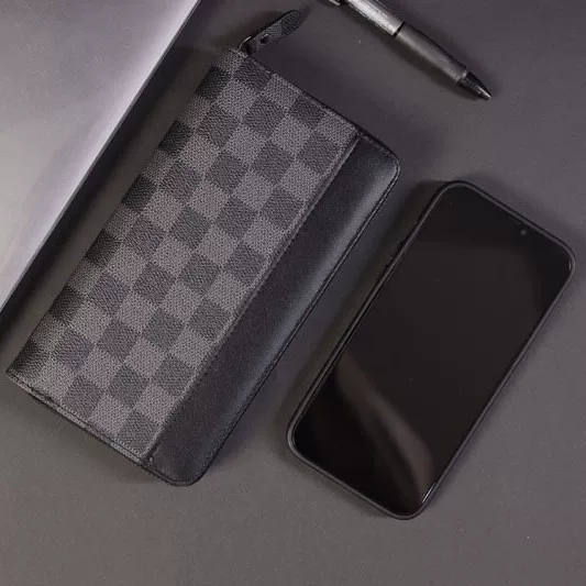 Long Plaid Coin Purse for Men and Women, Business Casual, Large Capacity, Fashionable Trendy Wallet for Men