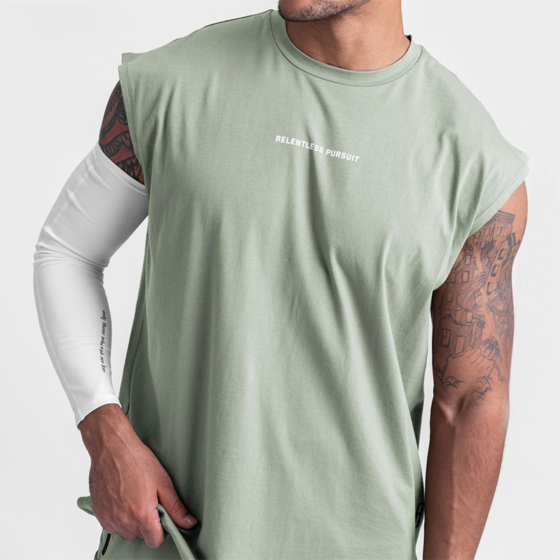 Summer men's vest Europe and America fashion large size printed round neck sleeveless T-shirt men's speed training sports vest