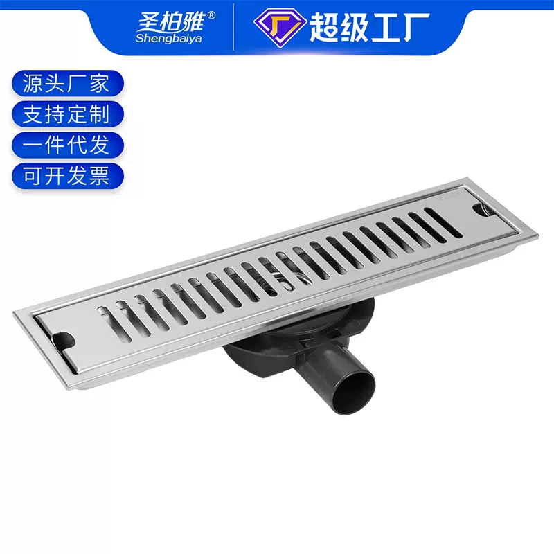 跨境加长地漏浴室淋浴房304不锈钢防臭侧排防臭长方形地漏出口