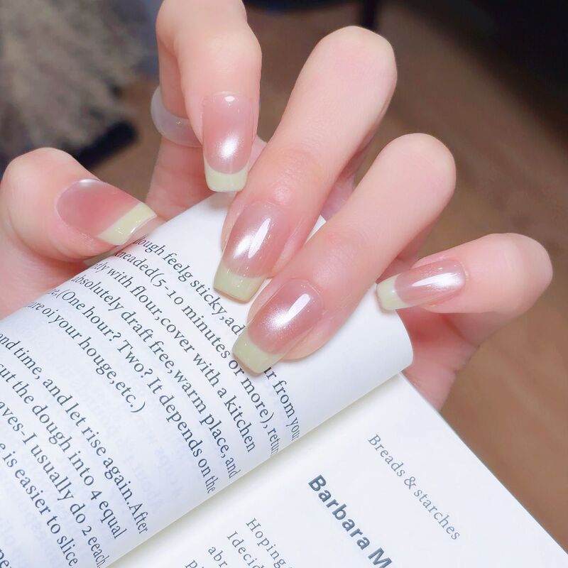 Caita-[Guava French Style] Dopamine Macaron Purely Handmade French Cat Eye Nail Tips Simple Whitening Nail Art