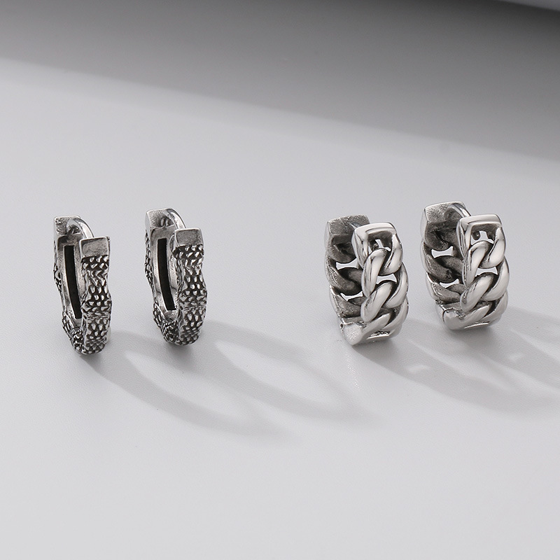 Cuban chain stud earrings high-end simple fashion all-match fashion men's personality American niche men's vintage earrings