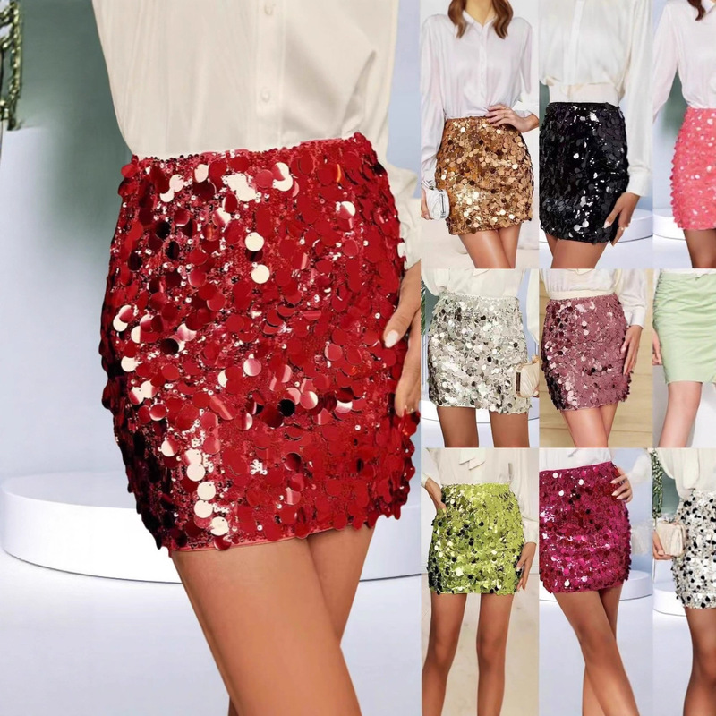 Cross-Border European and American Fashion New Sequin Stage Performance Large Skirt Tight-Fitting Fashionable Sexy Hip-Hugging Skirt