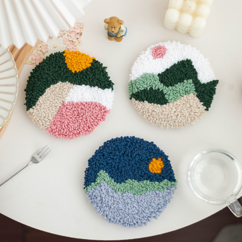 风景手作戳戳绣手工diy材料包杯垫戳针隔热垫毛线画解压新手自制