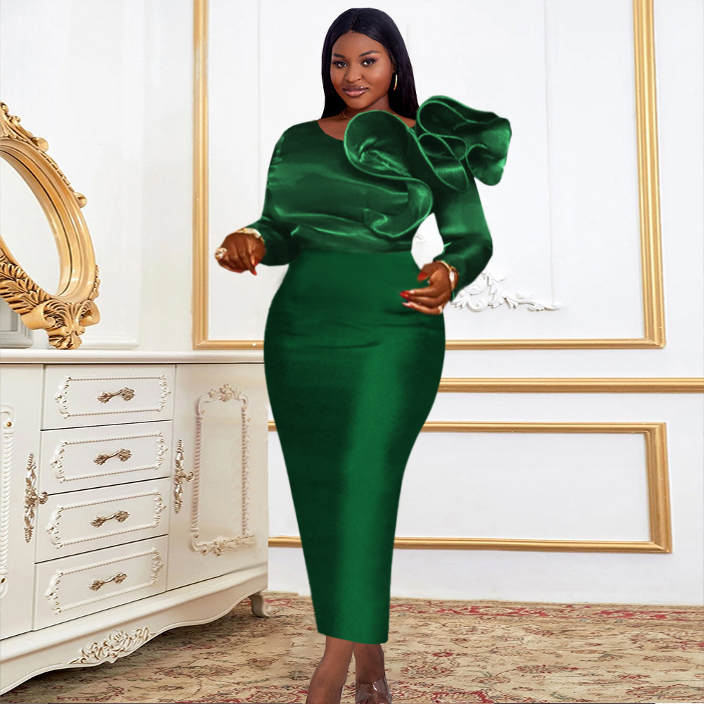 Δημιουργικό σχέδιο γυναικείων ενδυμάτων τρισδιάστατη φούστα λωτού με ένα βήμα συν μέγεθος μεγάλο συμπόσιο μικρό φόρεμα_voghion.com