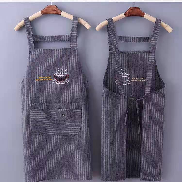 Correa de algodón y lino delantal tela gruesa cocina de mujer estilo coreano a prueba de aceite anti-incrustante a prueba de explosiones anti-vestirse delantal mono Nuevo
