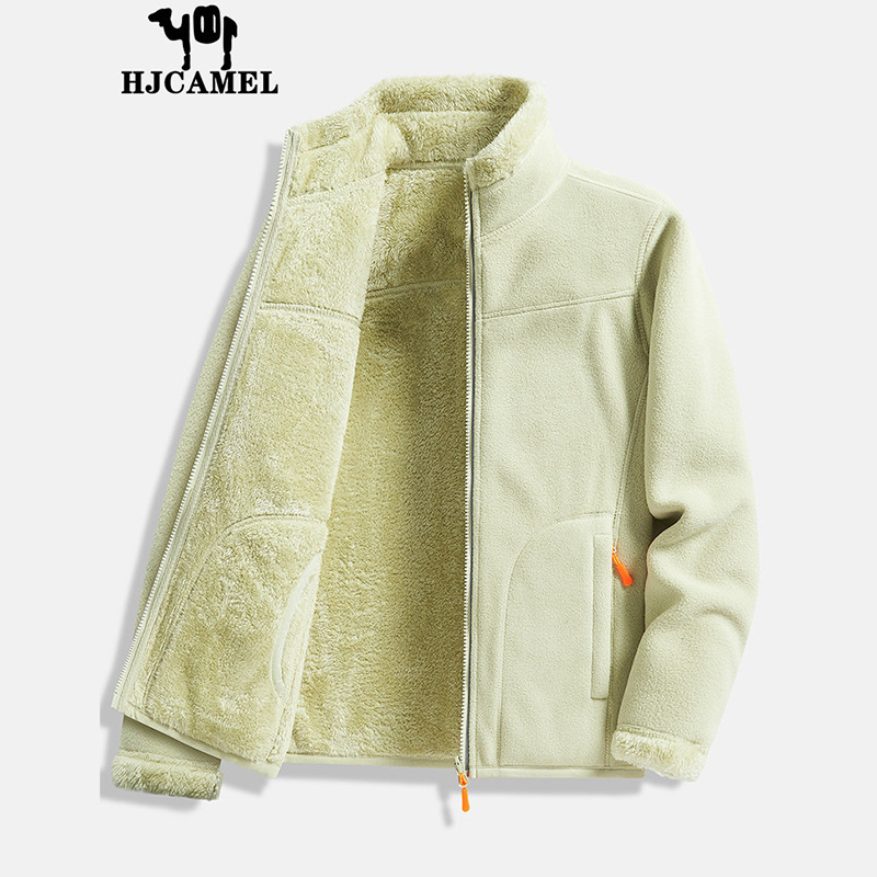 Camel HJCAMEL Fleece Jacket Polar Fleece Top Trendy Double-sided Wear Thickened Coral Fleece Sweater Cardigan