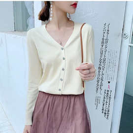 春夏新款V领针织开衫女装薄冰丝宽松防晒外套短款长袖空调衫外搭