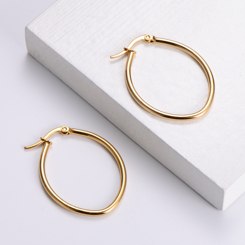 Korean glossy stainless steel oval necklace earrings set wholesale