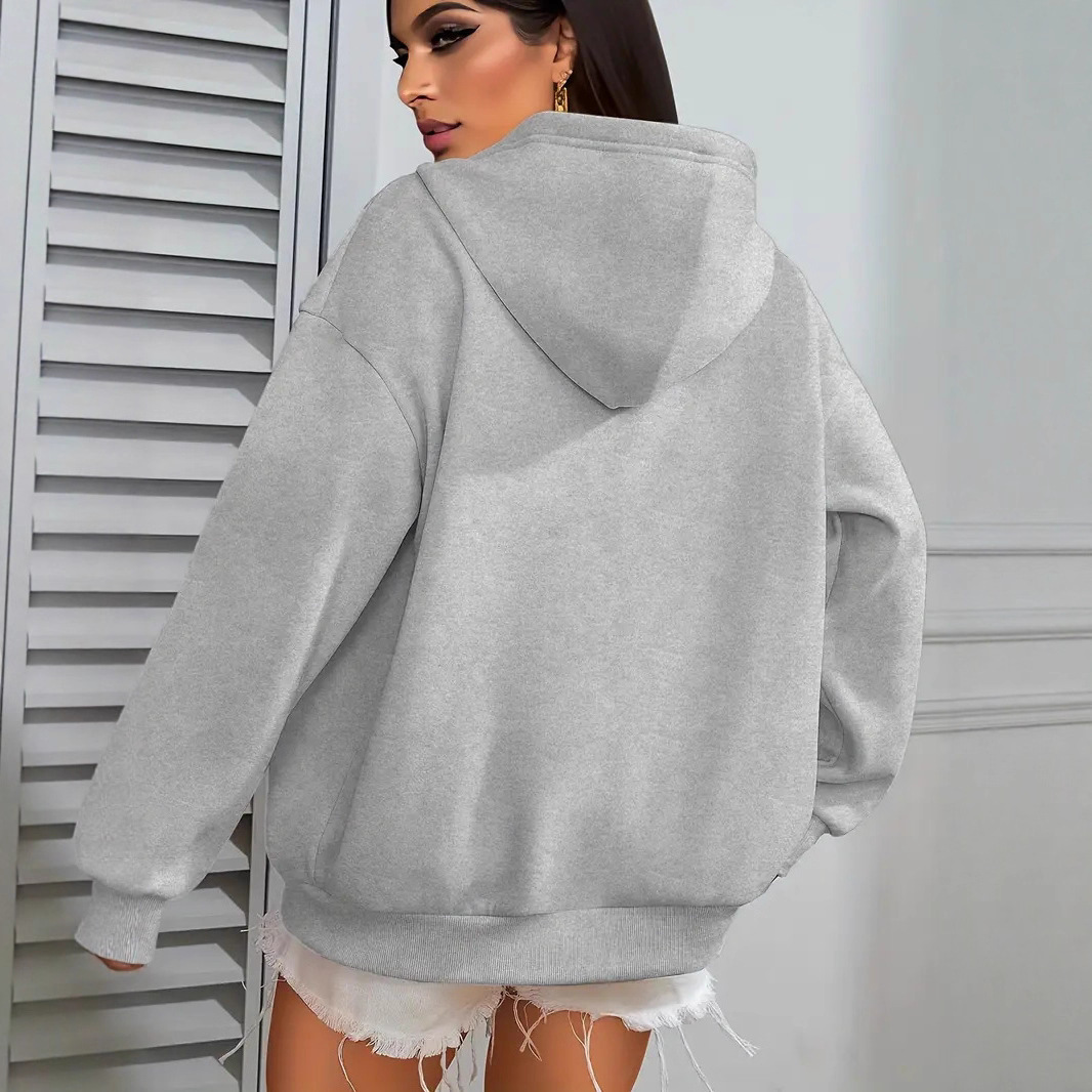Women's European American Style Letter Print Hooded Sweatshirt Zip Up Casual Fashion Jacket Autumn Winter Print_ecoleips.com