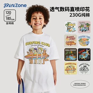 minizone儿童t恤夏装印花男童纯棉亲子装重磅短袖上衣童装女宝