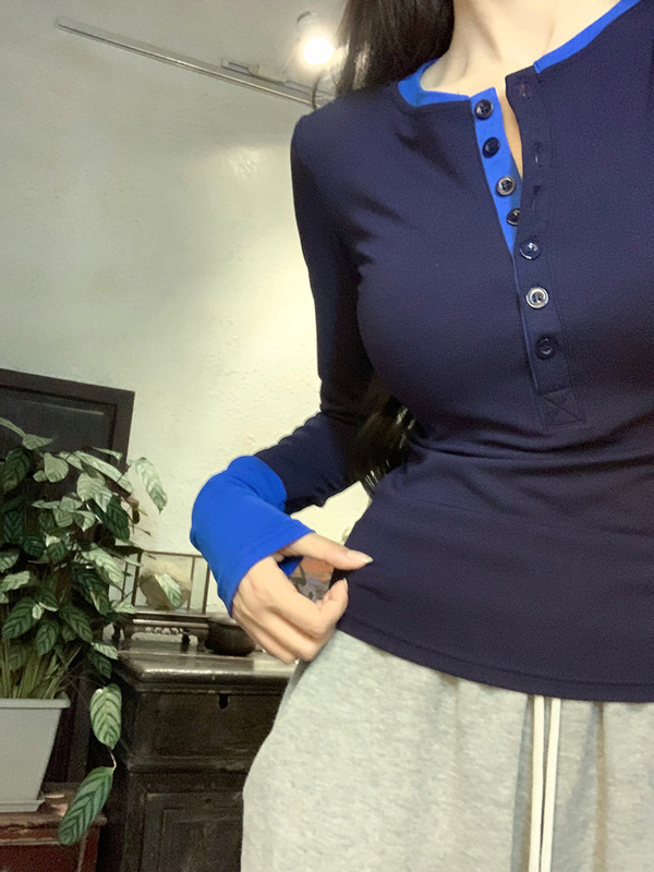 实拍1*1螺纹210G长袖t恤女装春秋薄款假两件修身打底衫圆领上衣|undefined