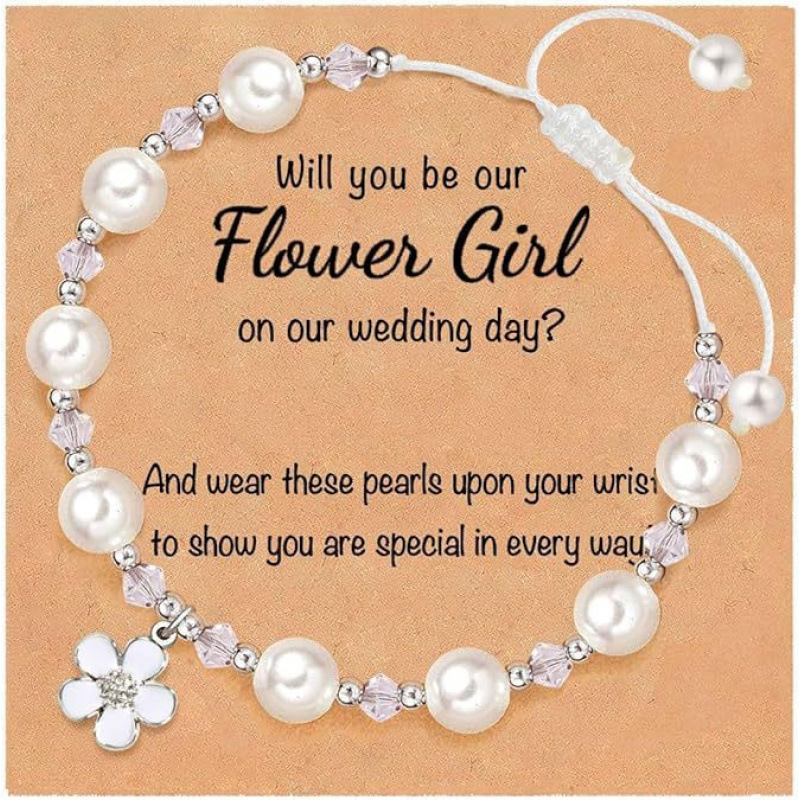 Temu Pearl Bracelet for Women with Diamond Circle, Bara Beads, Flower Pendant, Handmade Woven Bracelet, Flower White Pearl Bracelet