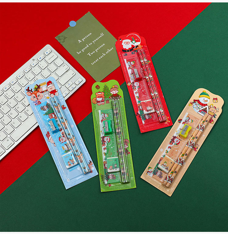 Christmas Pencil Five-piece Children's Painting Five-in-one Eraser Pencil Stationery Set Prize Christmas Small Gift display picture 1