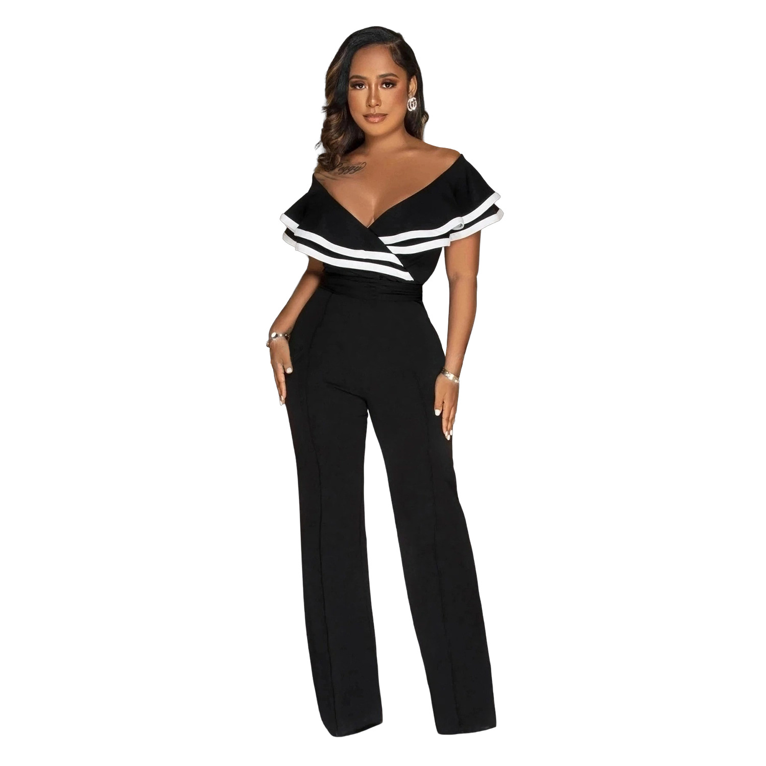 C7052 Cross-border AliExpress Amazon Estación independiente Moda europea y americana Mono sin mangas en V profundo de las mujeres Color sólido Nuevo image 7